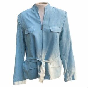 Kim Rogers full zip suede blazer light blue aqua color size 14